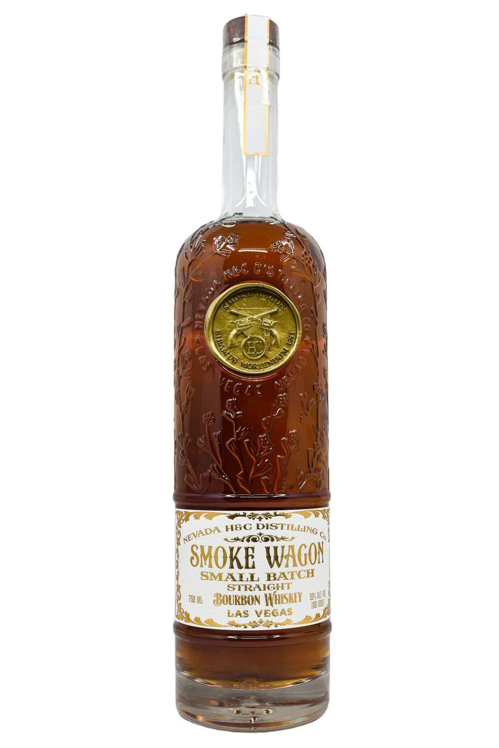 Bottle-of-Smoke-Wagon-Small-Batch-Straight-Bourbon-Whiskey-Limited-Edition-Clear-Bottle-Spirits-Flatiron-SF